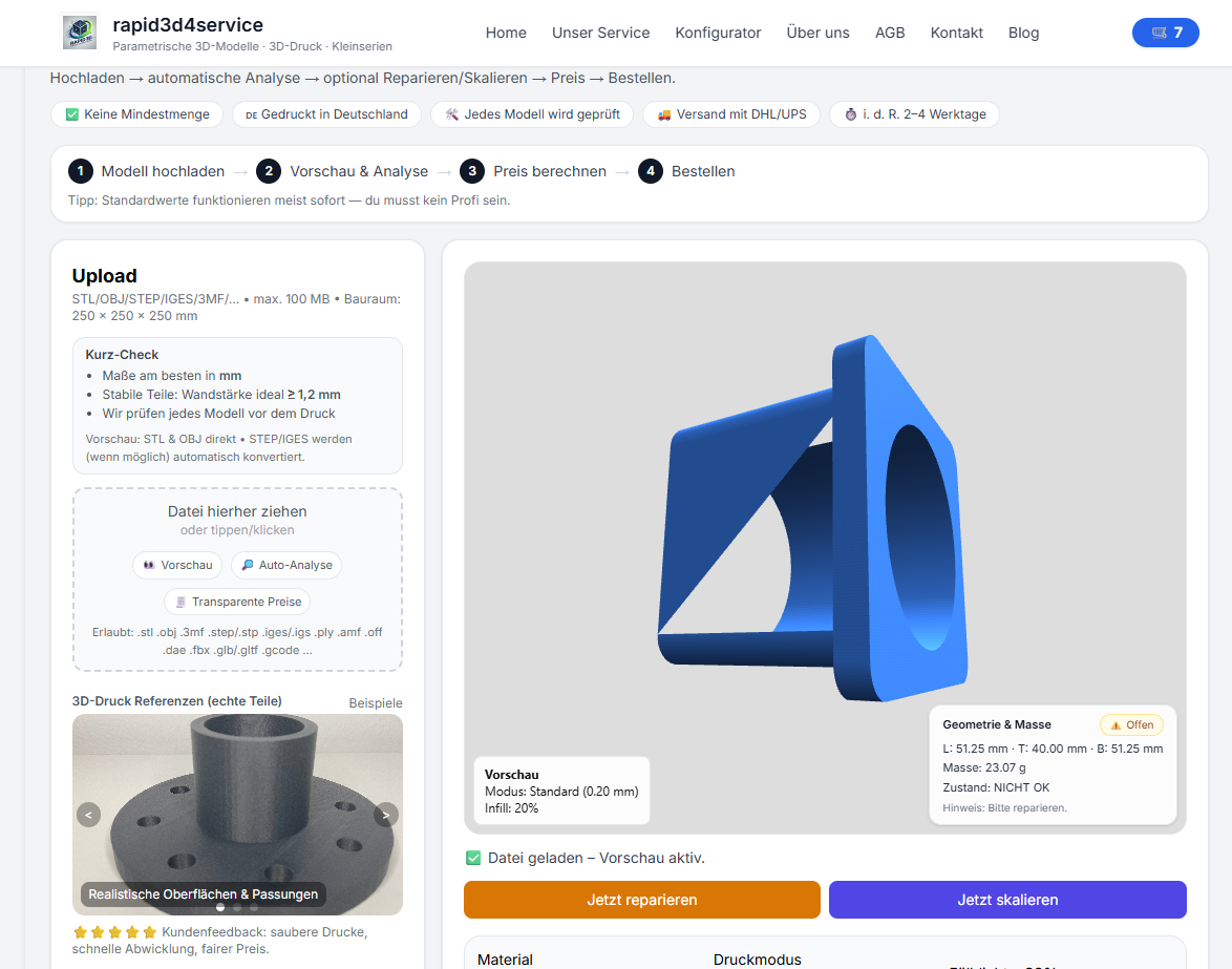 Automatische 3D modelanalyse – Geometrie, volume and Reparatur vor dem 3D printing